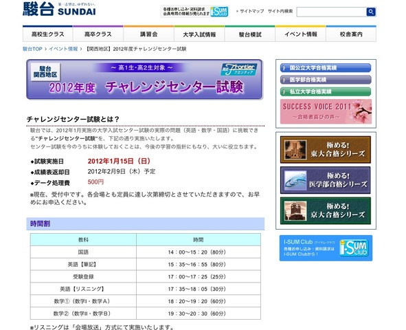 駿台（関西） 2012年度チャレンジセンター試験