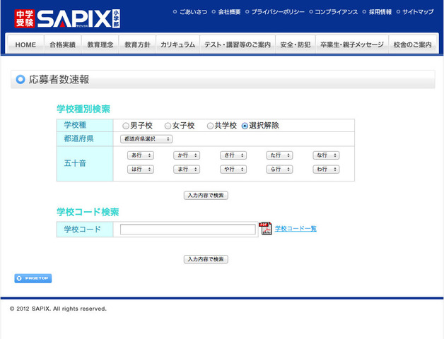 SAPIX小学部 応募者数速報