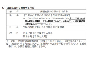 【高校受験2021】福岡県立高校入試、学力検査の出題範囲を一部除外 画像
