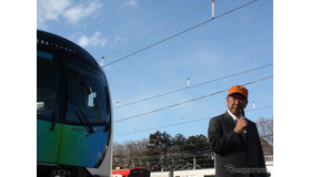40000系の報道公開に姿を現した西武ホールディングス社長・西武鉄道会長の後藤高志氏。「40000系は新しい装備・アイディアを満載した車両」と語った。