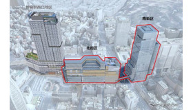 新宿駅西南口再開発位置を示す俯瞰イメージ。