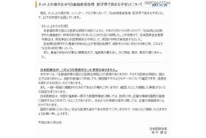 日本医師会が「白血病患者急増」の噂を全面否定 画像