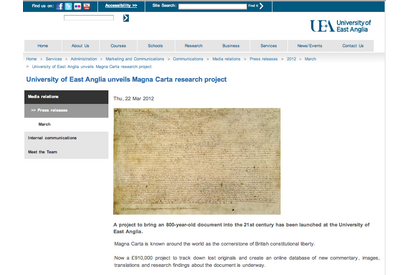 英大学、800年前の憲章マグナカルタの原本を追う 画像