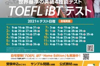 TOEFL iBT、2021年テスト日程を公表 画像