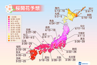 2014年の桜開花、西～東日本では昨年より遅めで上野は3/29の予想 画像