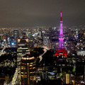乳がん知識啓発キャンペーン「ピンクリボン」で、ライトアップされた東京タワー