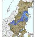 文部科学省がこれまでに測定してきた範囲及び東京都 及び神奈川県内の地表面へのセシウム134、137の沈着量の合計