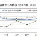 消費支出の推移（月平均額、指数）