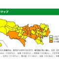東京都内のインフルエンザ流行分布マップ