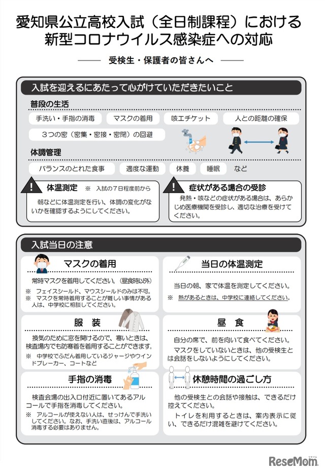 愛知県公立高校入試（全日制課程）における新型コロナウイルス感染症への対応