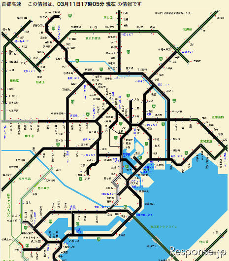 東北地方太平洋沖地震 首都高が全線通行止め…11日17時現在