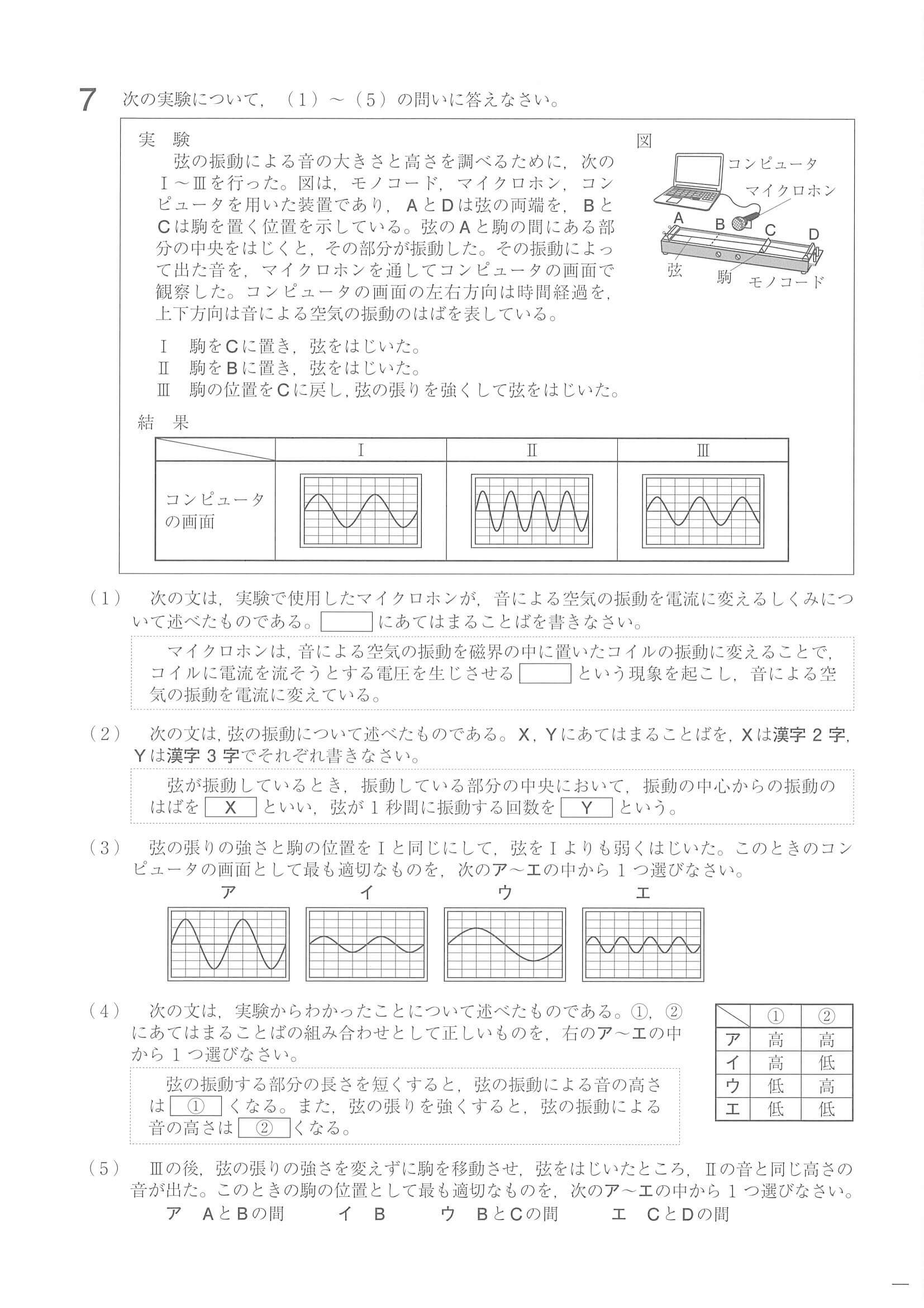 2021年度 福島県公立高校入試（標準問題 理科・問題）7/8