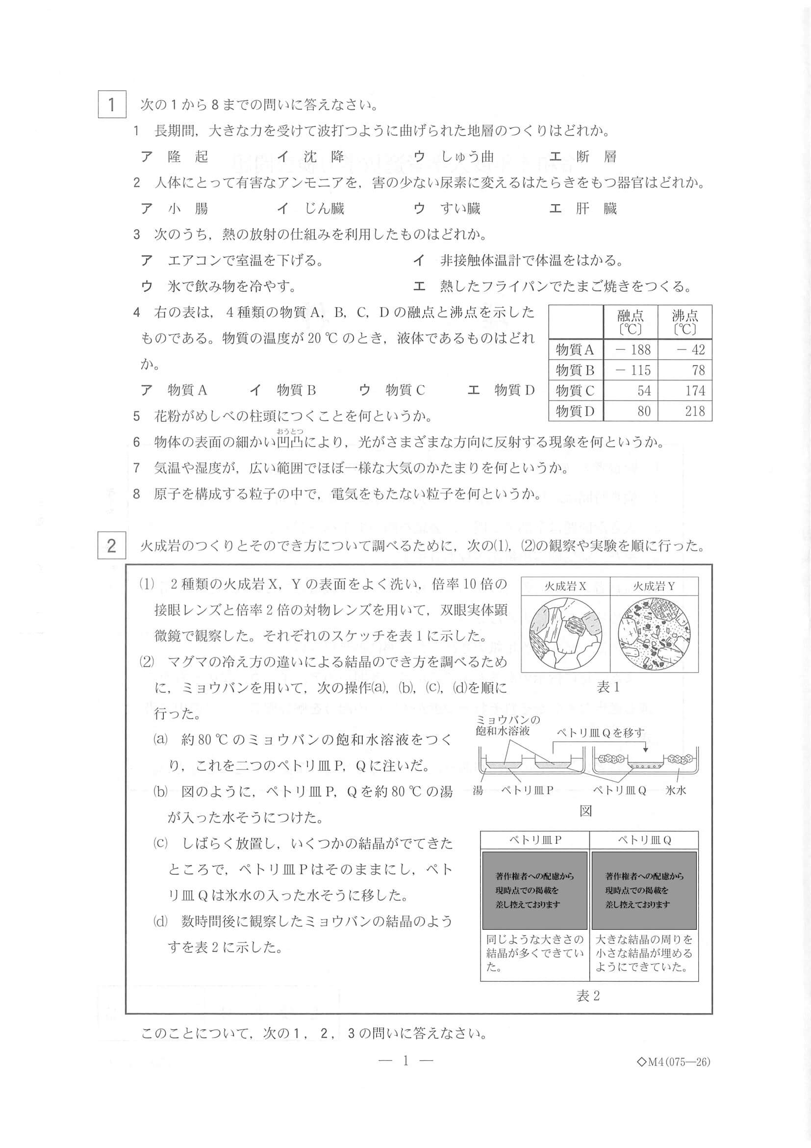 2022年度 栃木県公立高校入試（標準問題 理科・問題）1/7