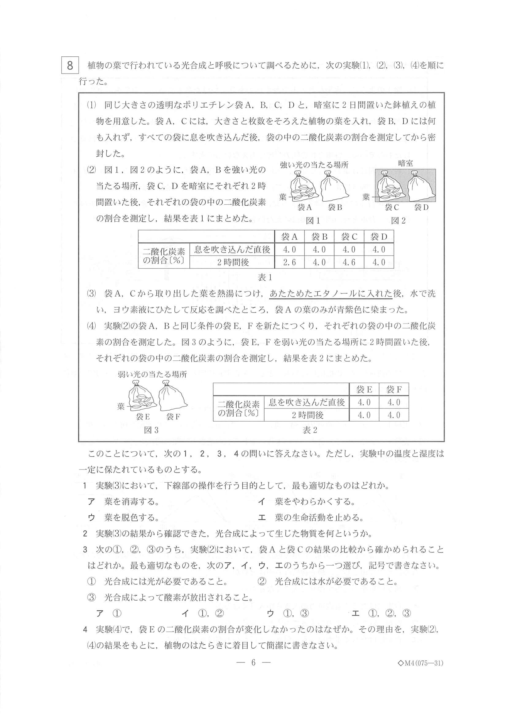 2022年度 栃木県公立高校入試（標準問題 理科・問題）6/7