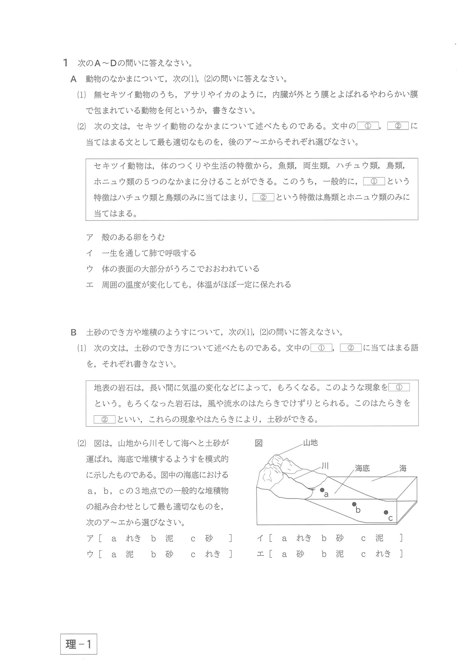 2022年度 群馬県公立高校入試（後期選抜 理科・問題）1/10