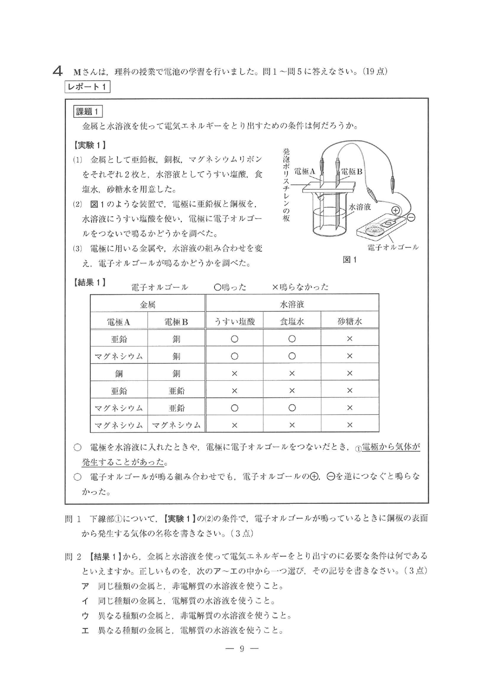 2021年度 埼玉県公立高校入試（標準問題 理科・問題）9/14