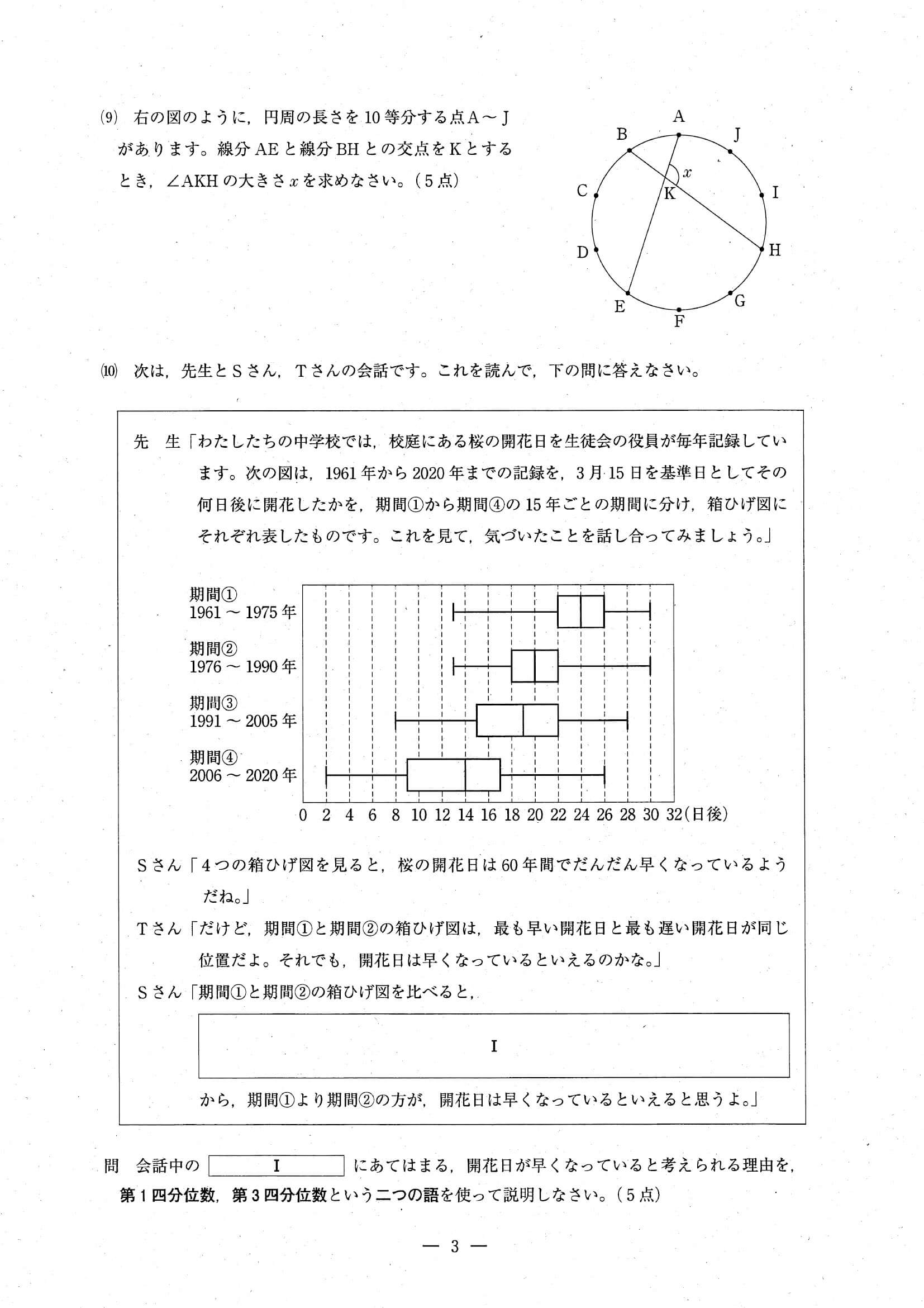 2024年度 埼玉県公立高校入試（標準問題 学校選択 数学・問題）3/10