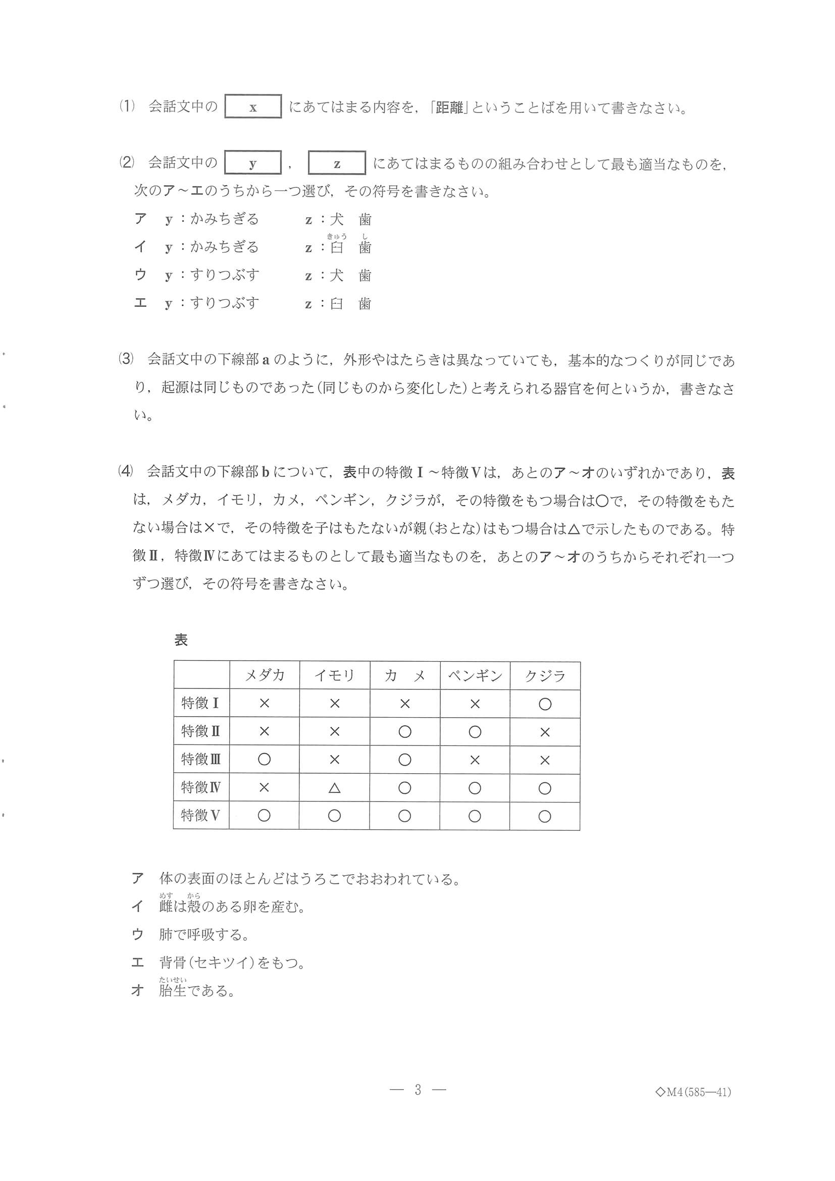 2022年度 千葉県公立高校入試（標準問題 理科・問題）3/18