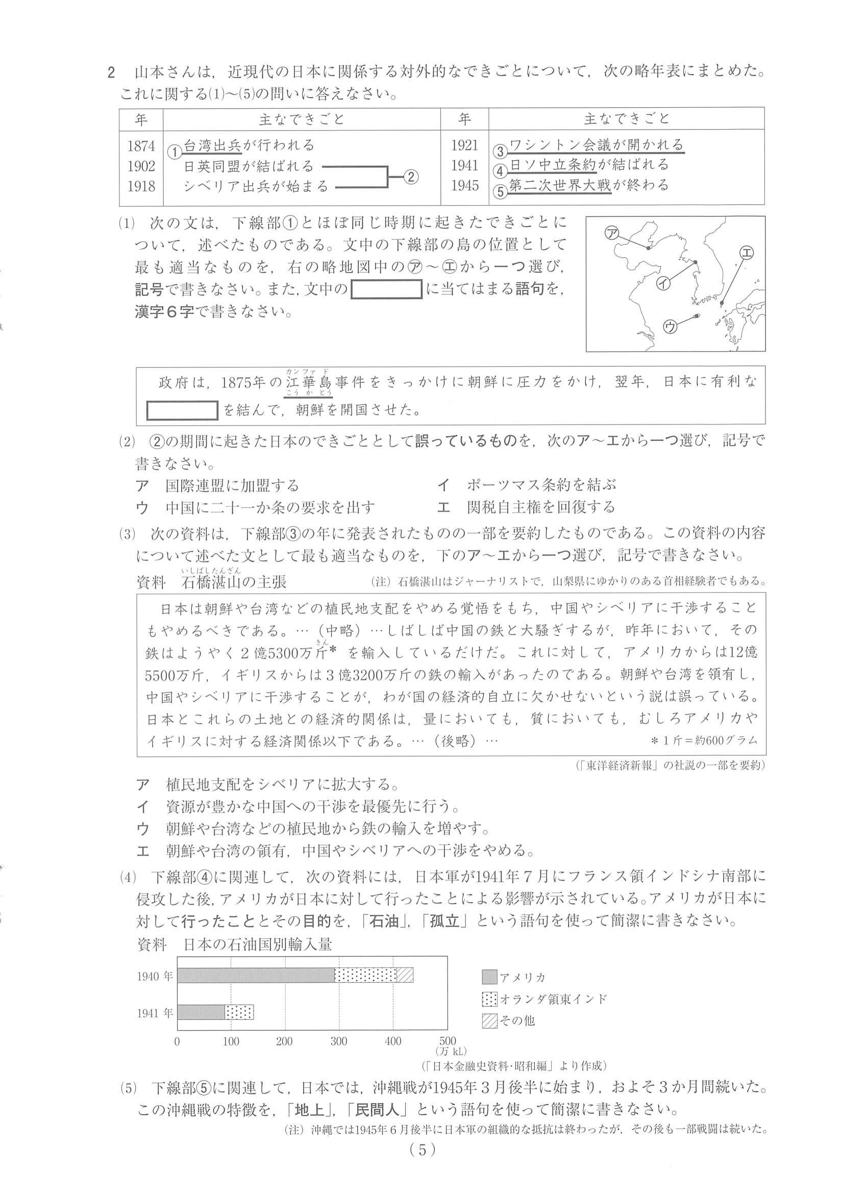 2021年度 山梨県公立高校入試（標準問題 社会・問題）5/9