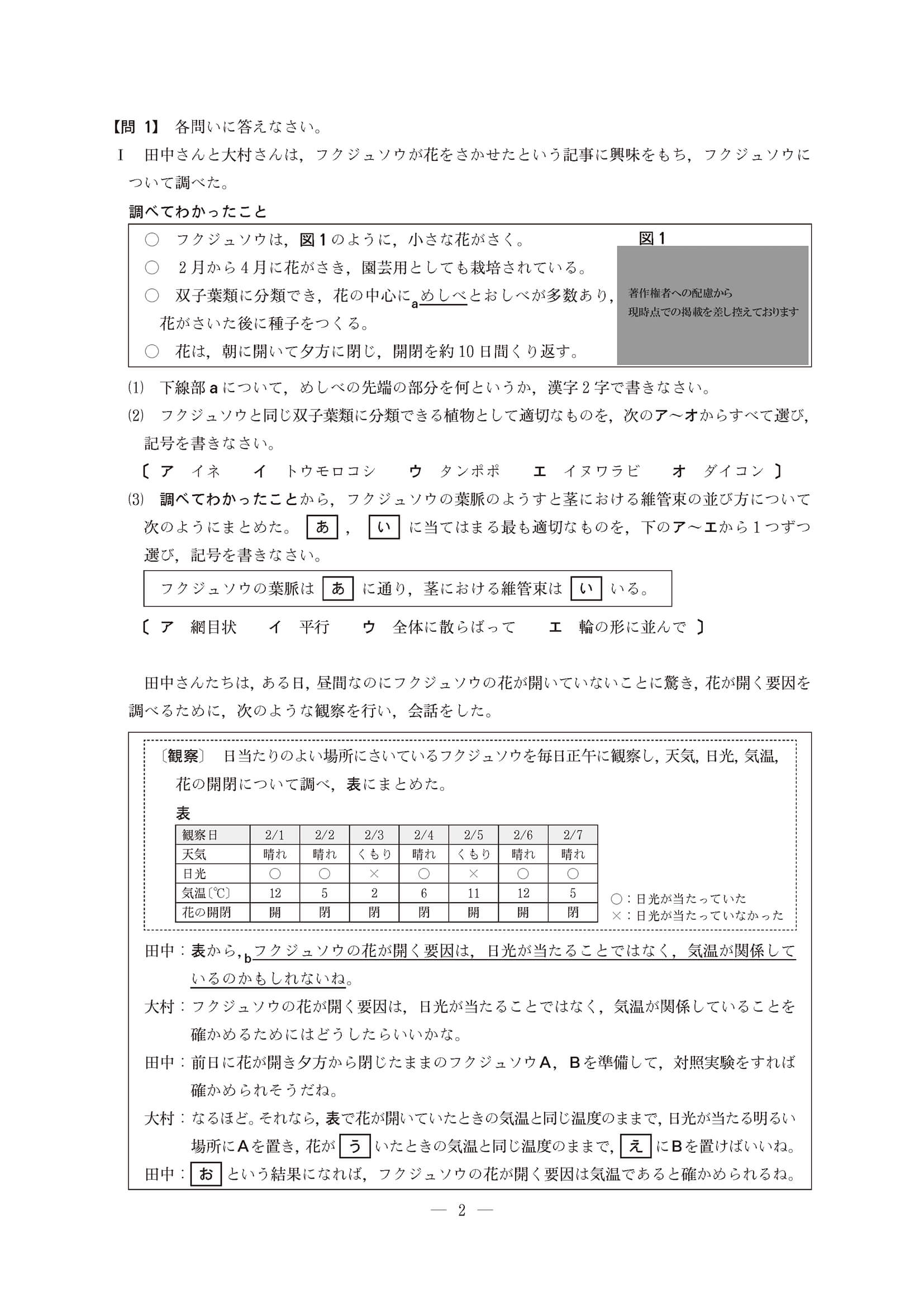 2023年度 長野県公立高校入試（標準問題 理科・問題）1/8