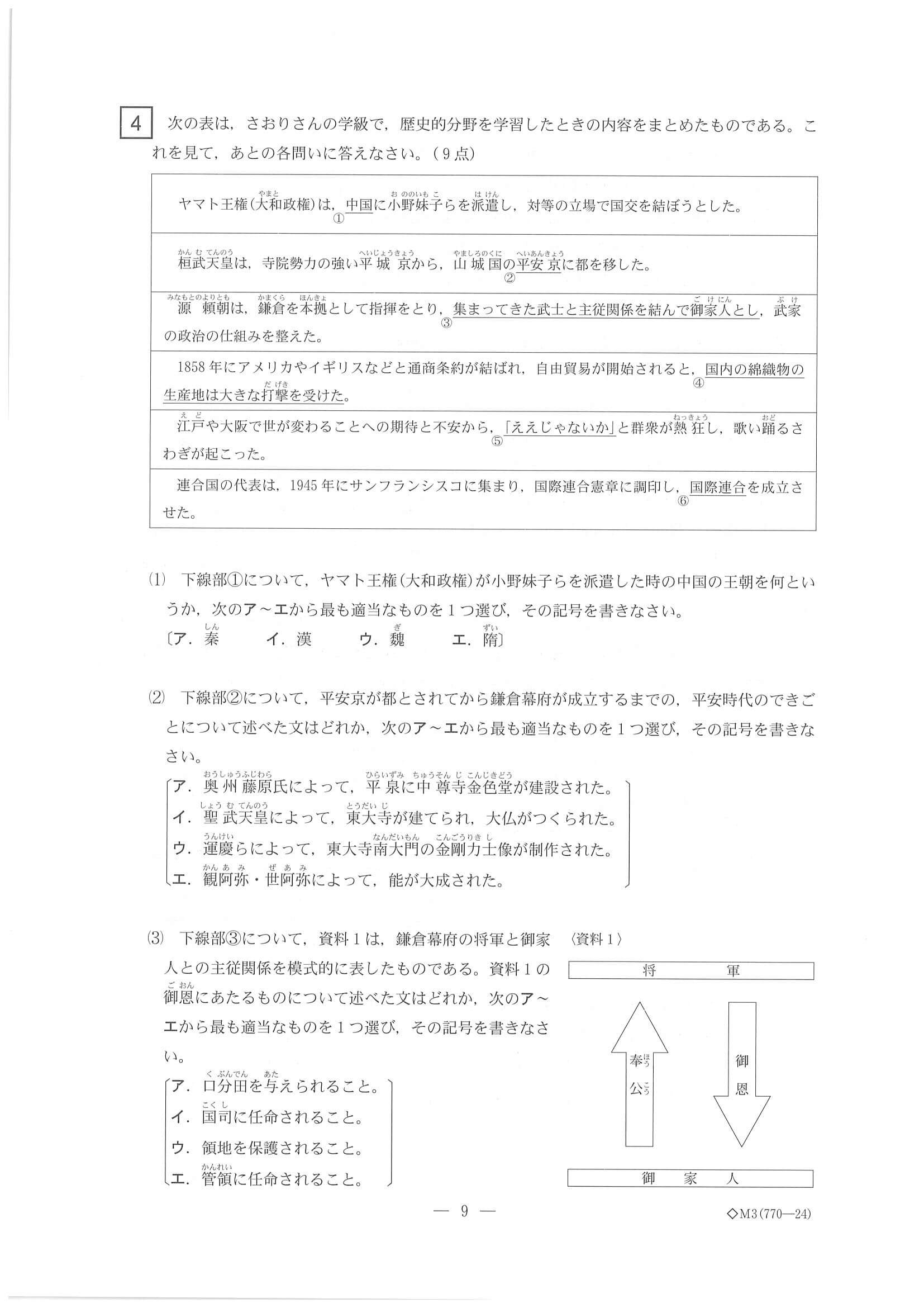 2021年度 三重県公立高校入試（標準問題 社会・問題）9/13