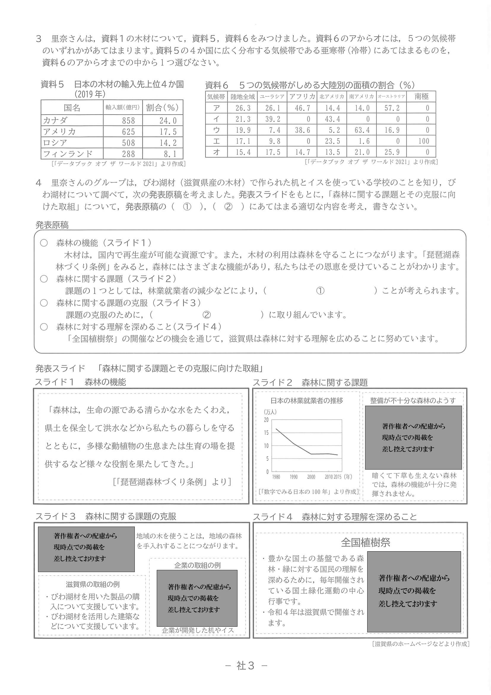 2022年度 滋賀県公立高校入試（標準問題 社会・問題）3/7