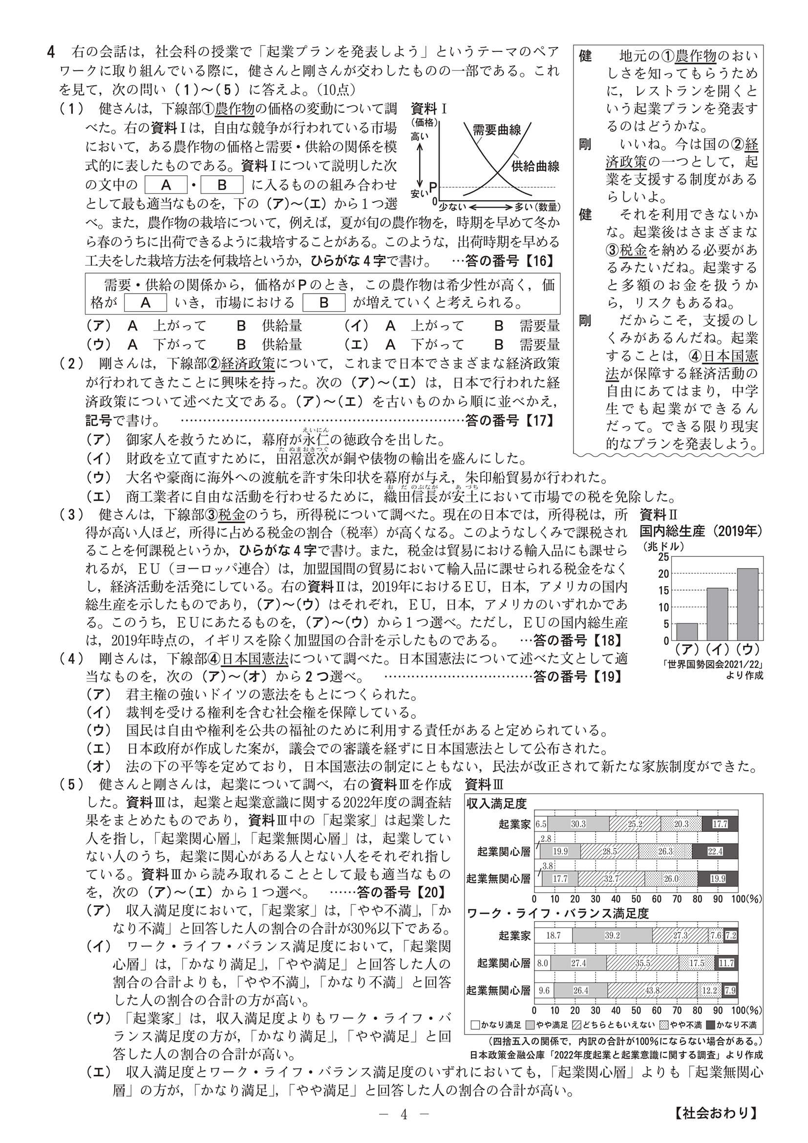 2024年度 京都府公立高校入試（中期選抜 社会・問題）4/4