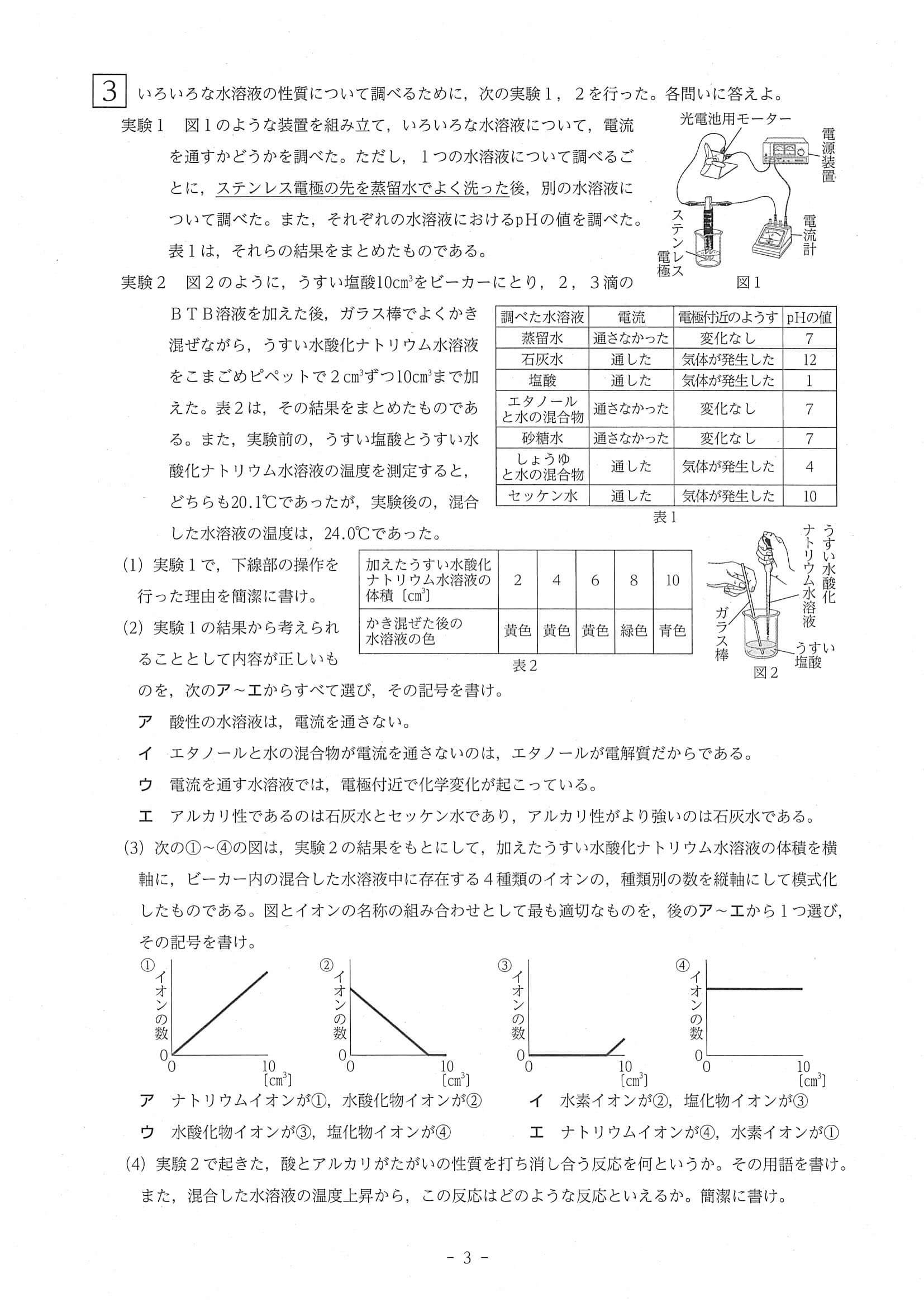 2021年度 奈良県公立高校入試（標準問題 理科・問題）3/6