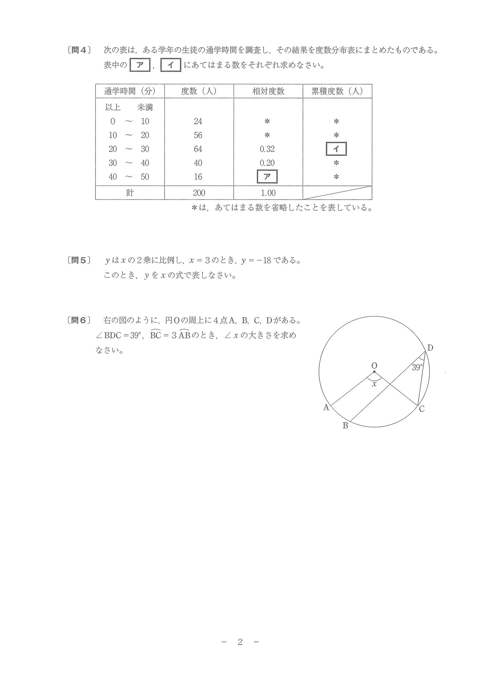 2023年度 和歌山県公立高校入試（標準問題 数学・問題）2/6