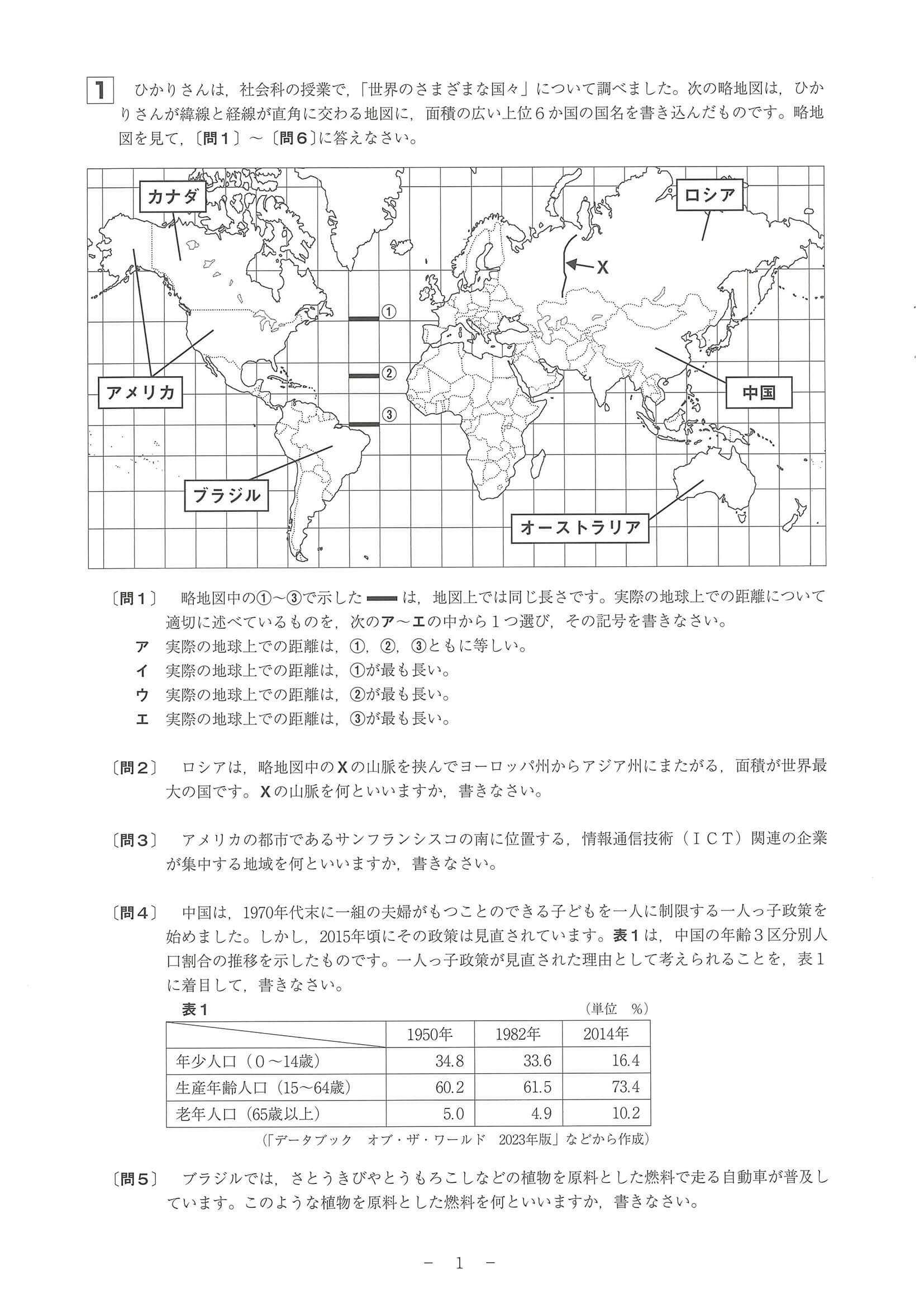 2024年度 和歌山県公立高校入試（標準問題 社会・問題）1/10