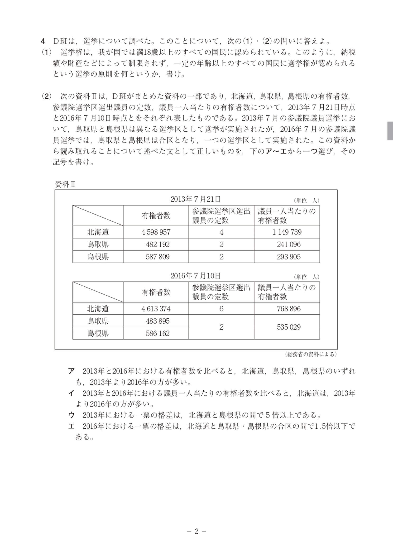 2021年度 高知県公立高校入試（A日程 社会・問題）2/11