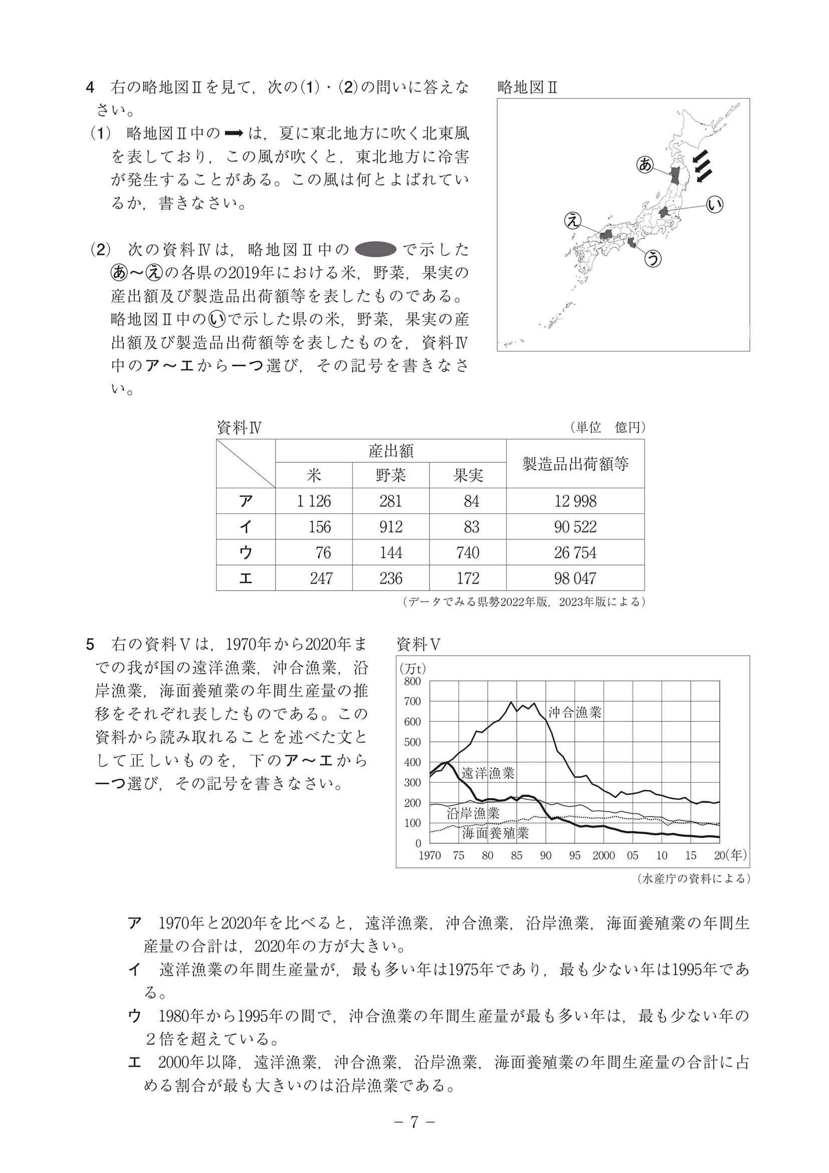 2024年度 高知県公立高校入試（B日程 社会・問題）7/7