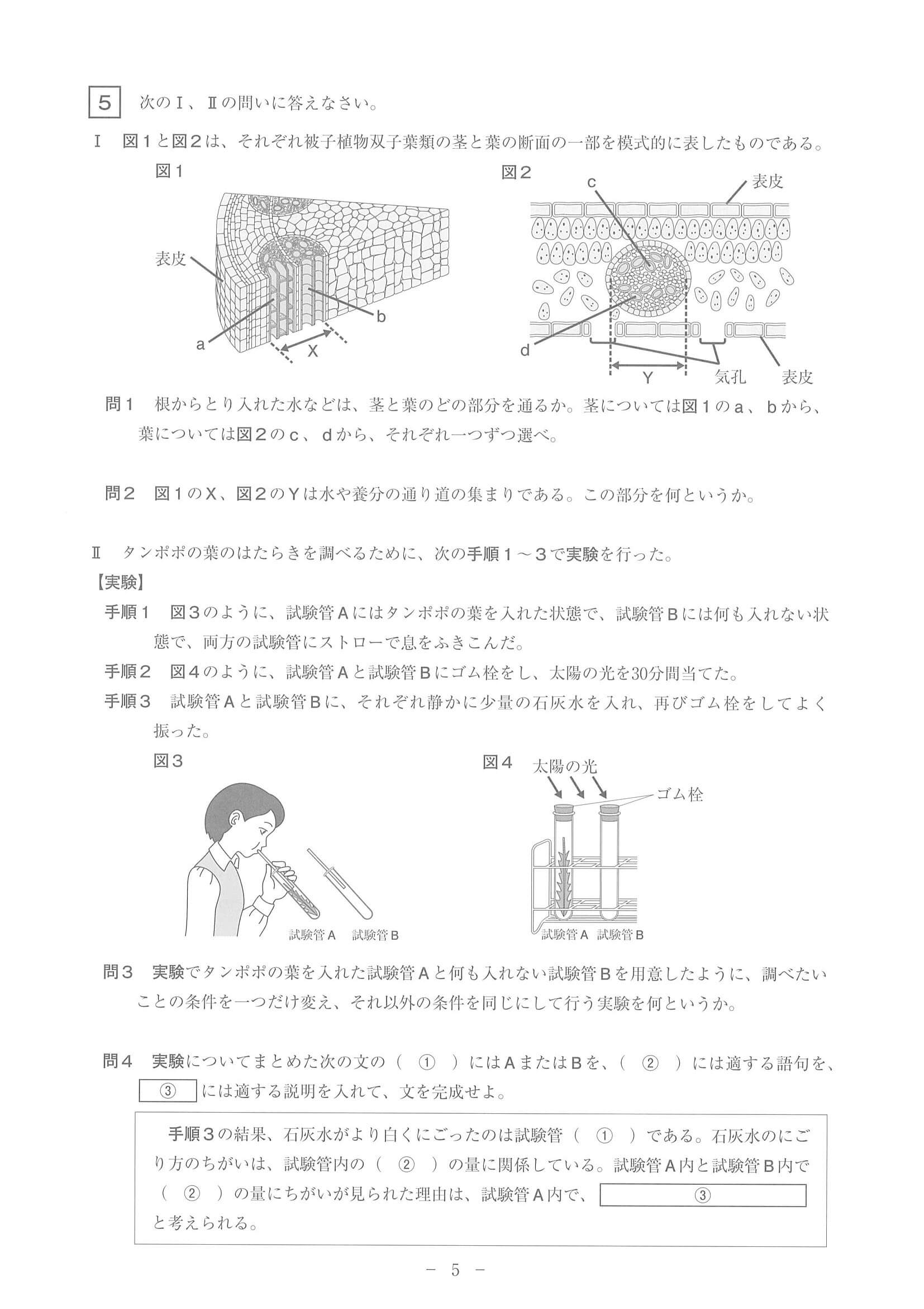 2021年度 長崎県公立高校入試（標準問題 理科・問題）5/8