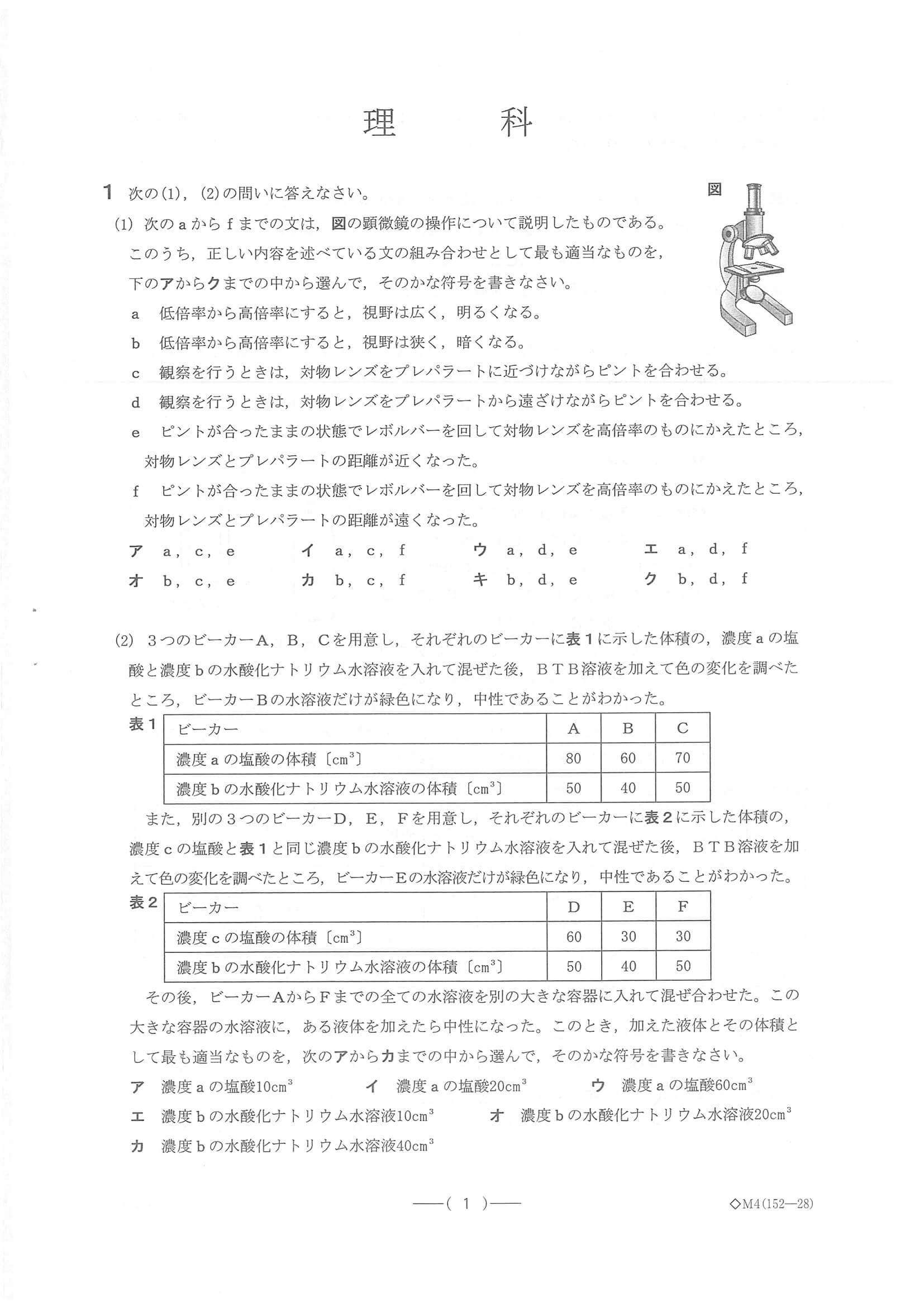 2020年度 愛知県公立高校入試（A日程 理科・問題）1/10