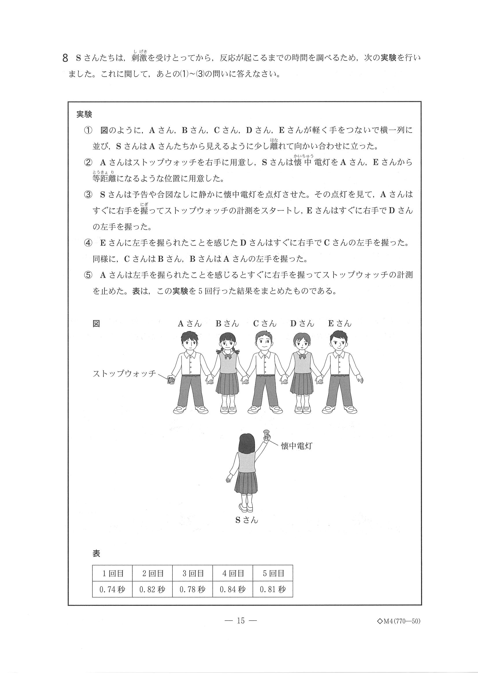 2019年度 千葉県公立高校入試［後期選抜 理科・問題］15/16