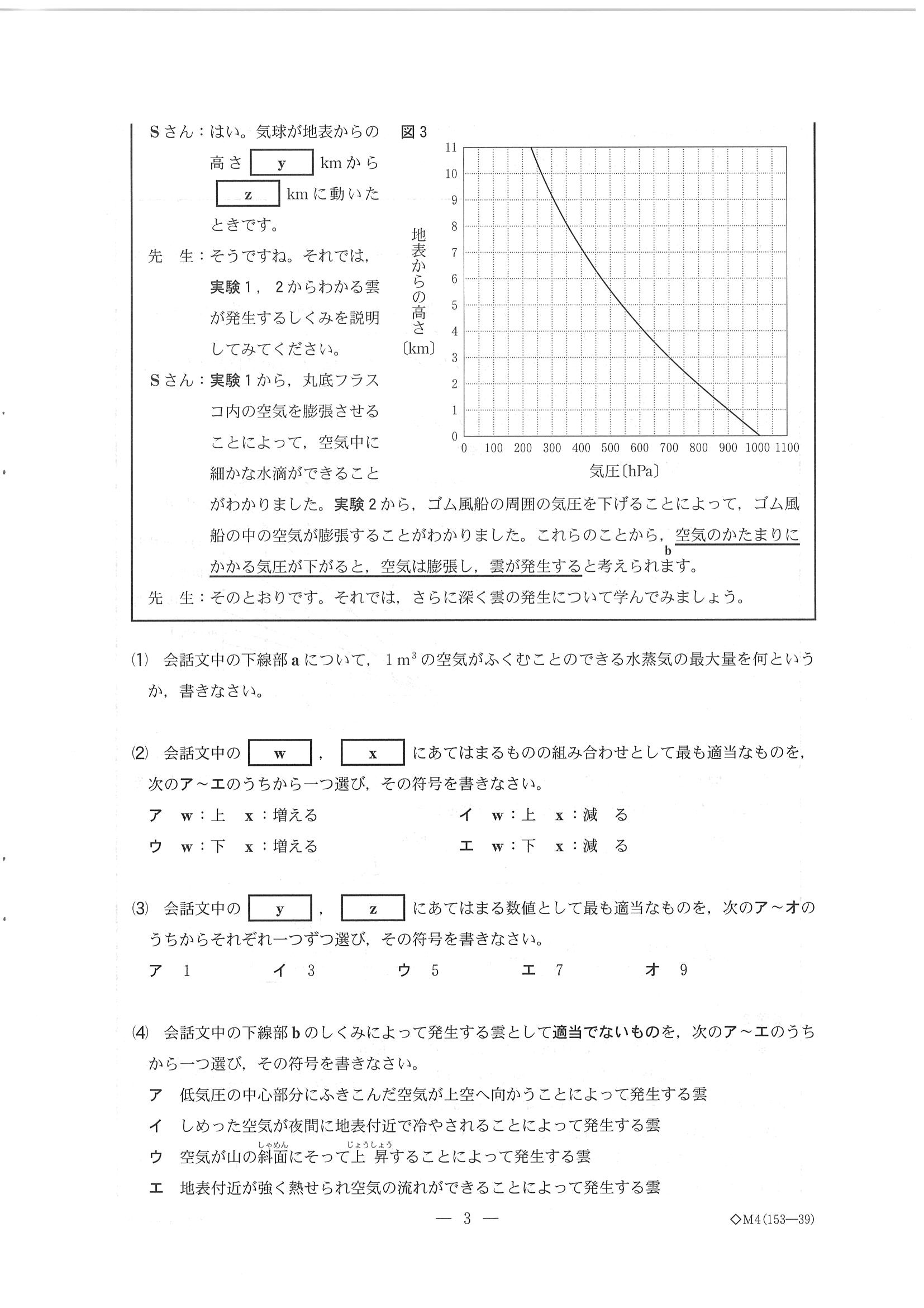 2019年度 千葉県公立高校入試［前期選抜 理科・問題］3/17