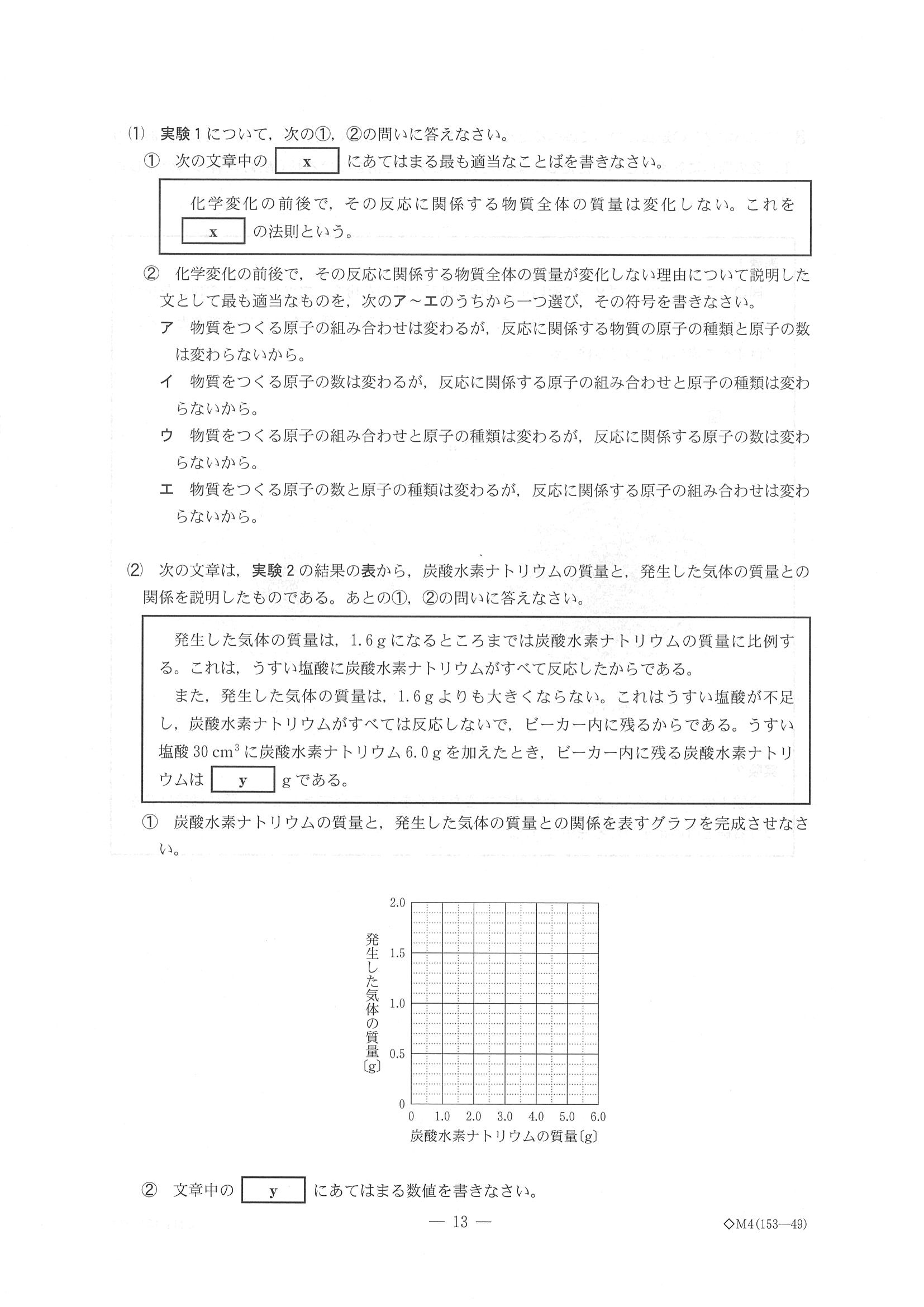 2019年度 千葉県公立高校入試［前期選抜 理科・問題］13/17