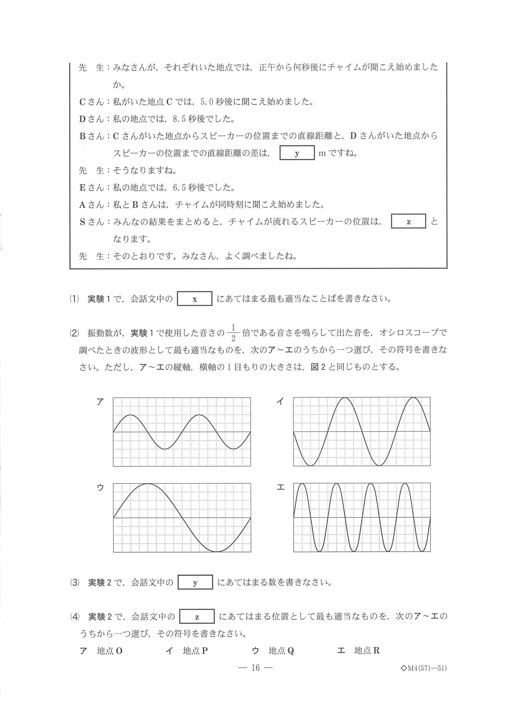 2020年度 千葉県公立高校入試［後期選抜 理科・問題］16/16