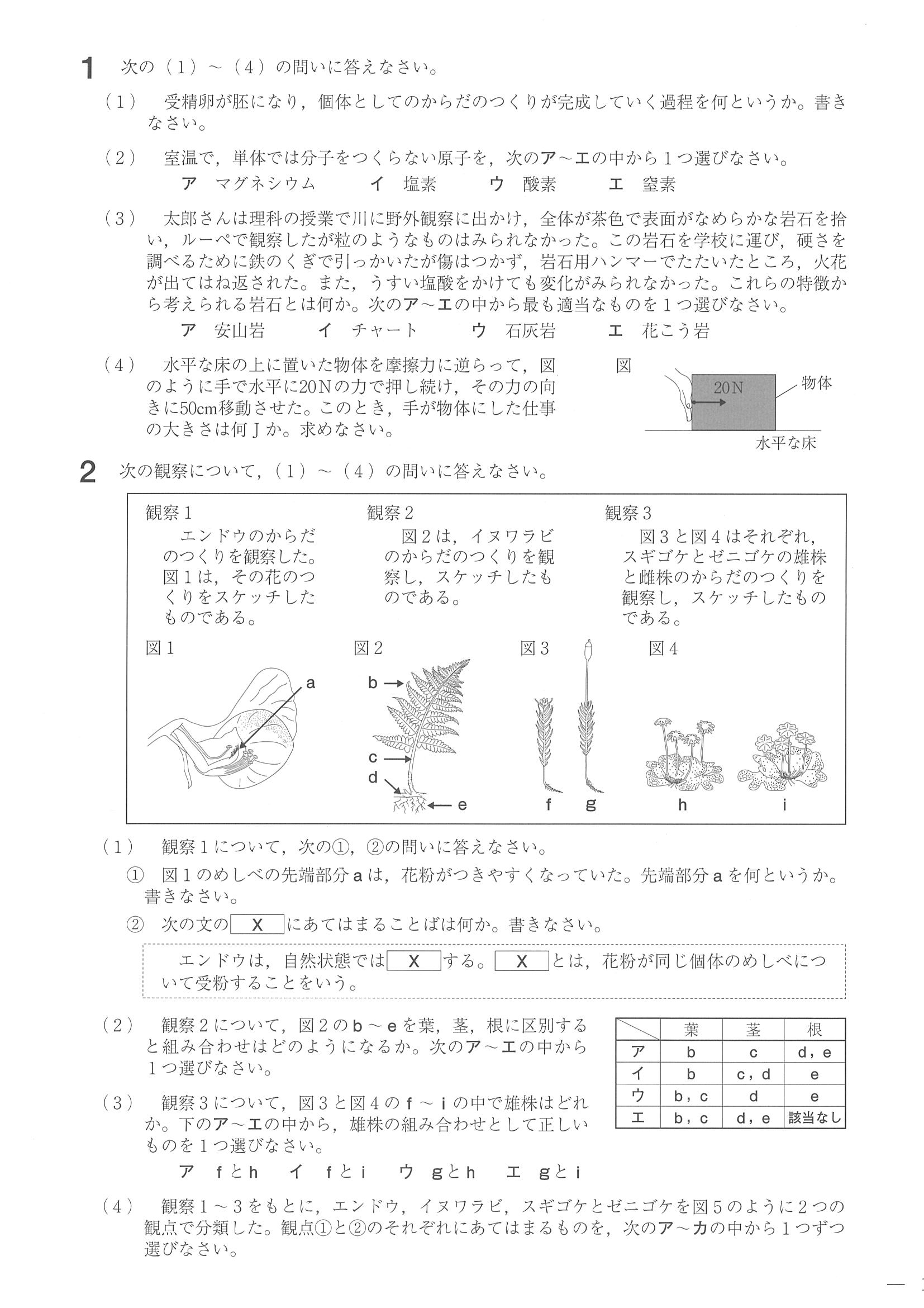 18年度 福島県公立高校入試 標準問題 理科 問題 1 6