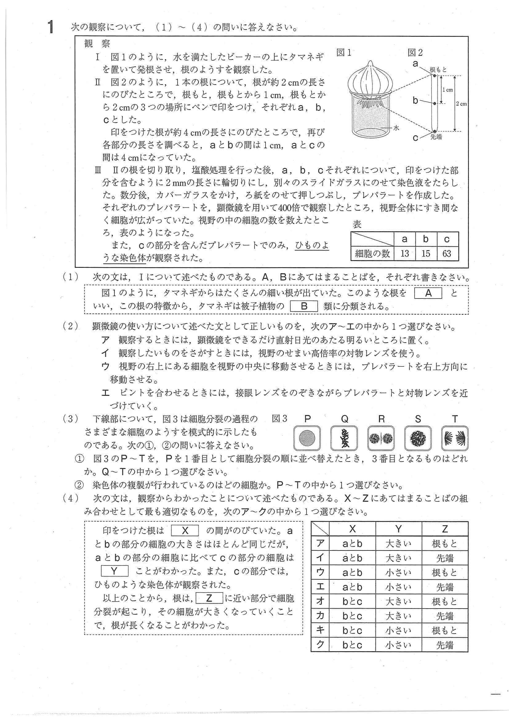 2020年度 福島県公立高校入試（標準問題 理科・問題）1/8