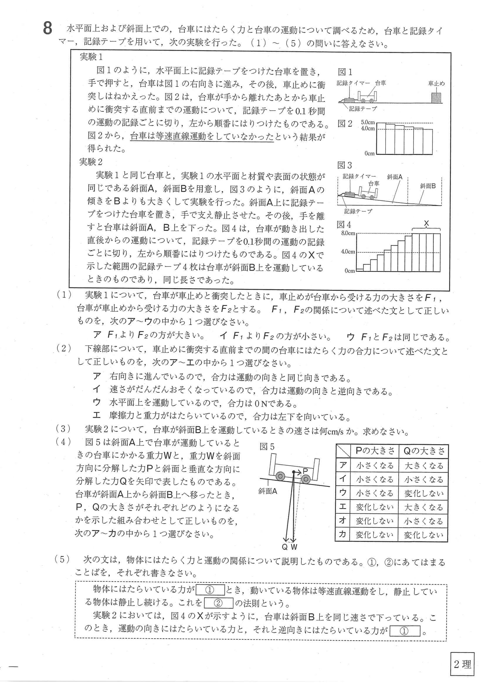 2020年度 福島県公立高校入試（標準問題 理科・問題）8/8