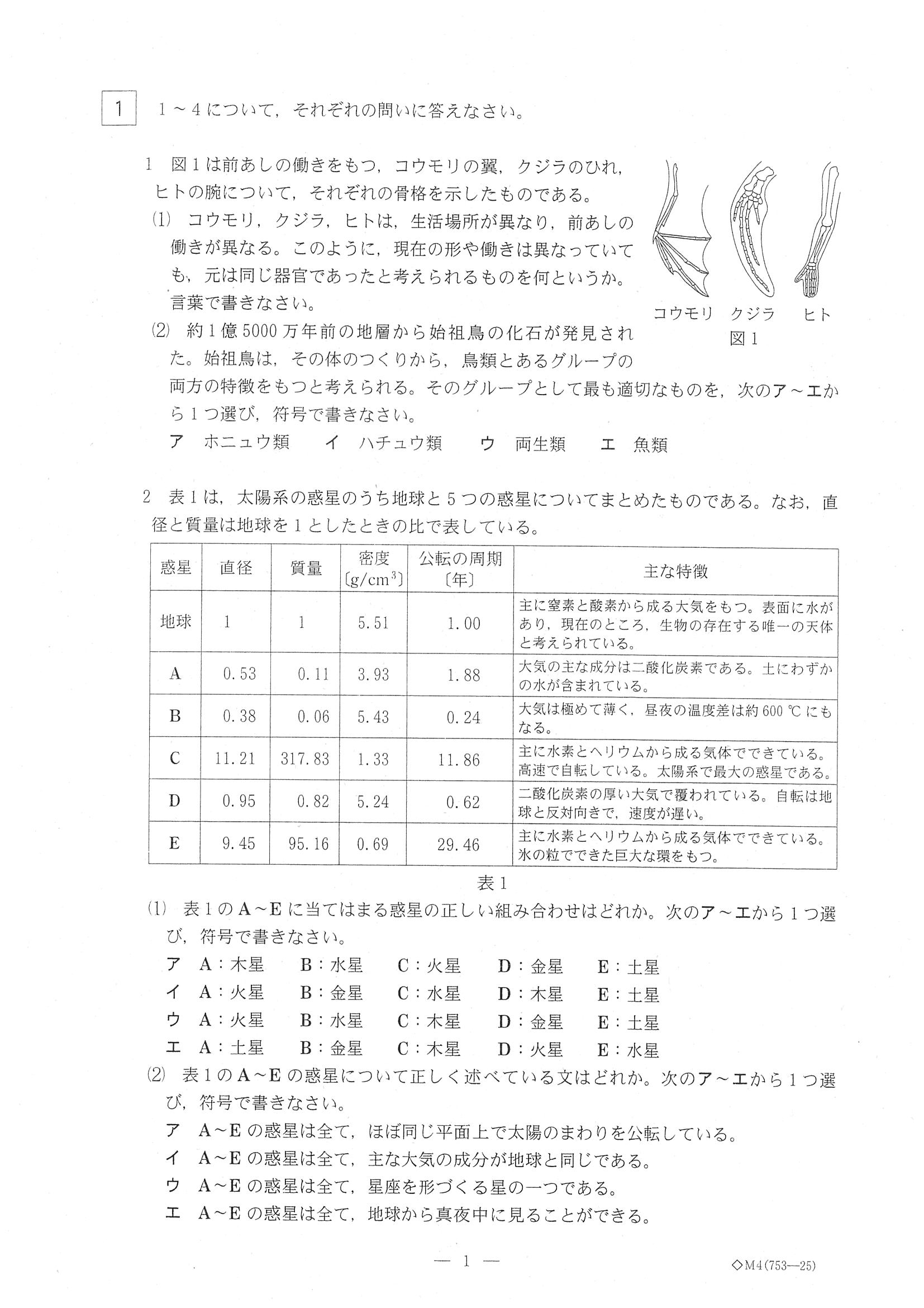 2018年度 岐阜県公立高校入試（第一次選抜 理科・問題）1/6