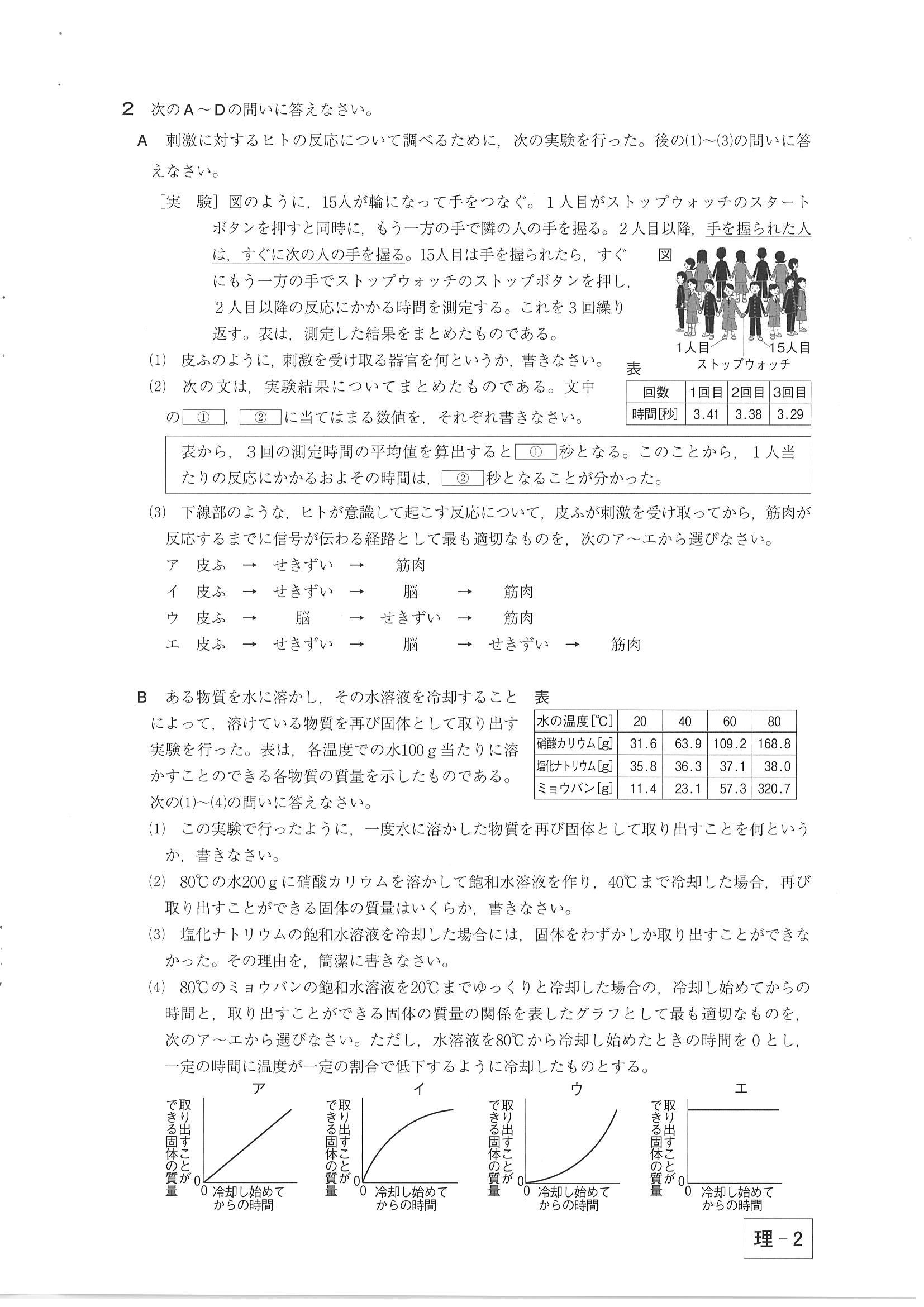 2019年度 群馬県公立高校入試［後期選抜 理科・問題］2/7