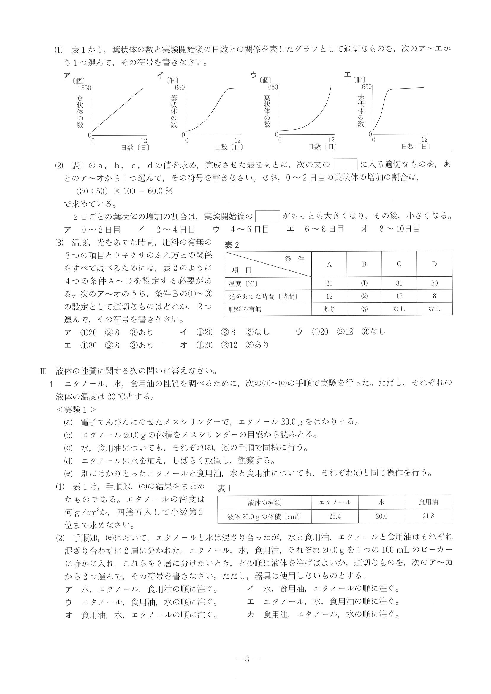 2015年度 兵庫県公立高校入試（理科・問題）3/7