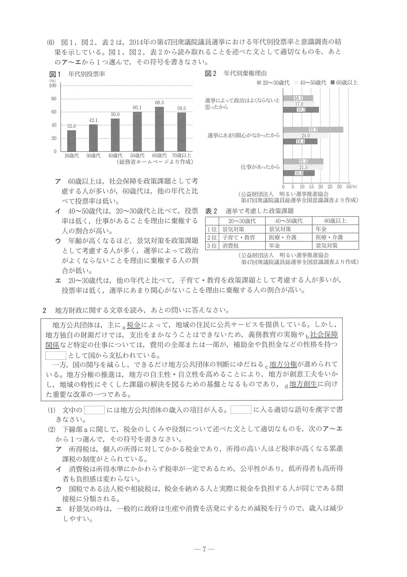 2016年度 兵庫県公立高校入試（社会・問題）7/8