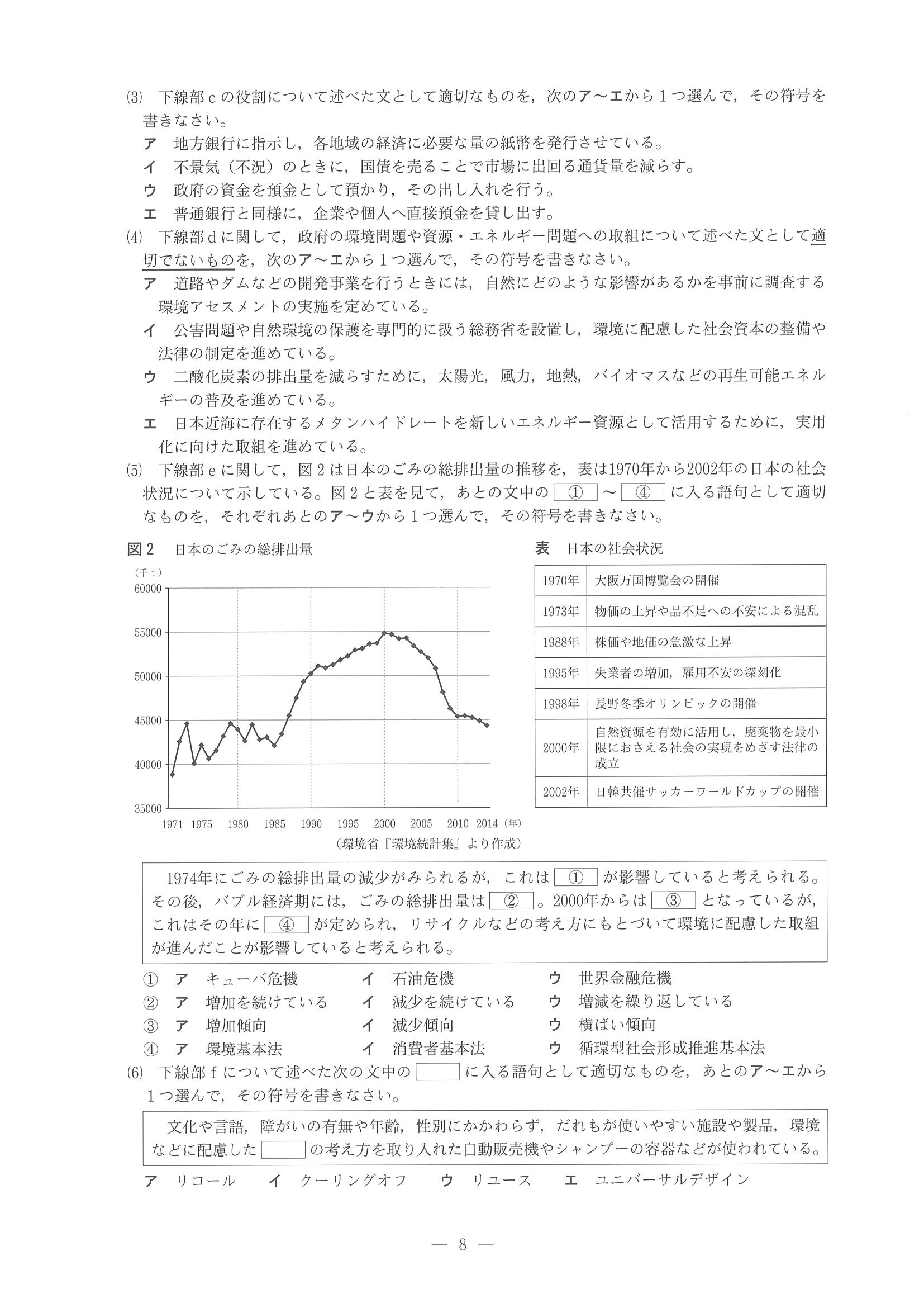 2018年度 兵庫県公立高校入試（標準問題 社会・問題）8/8