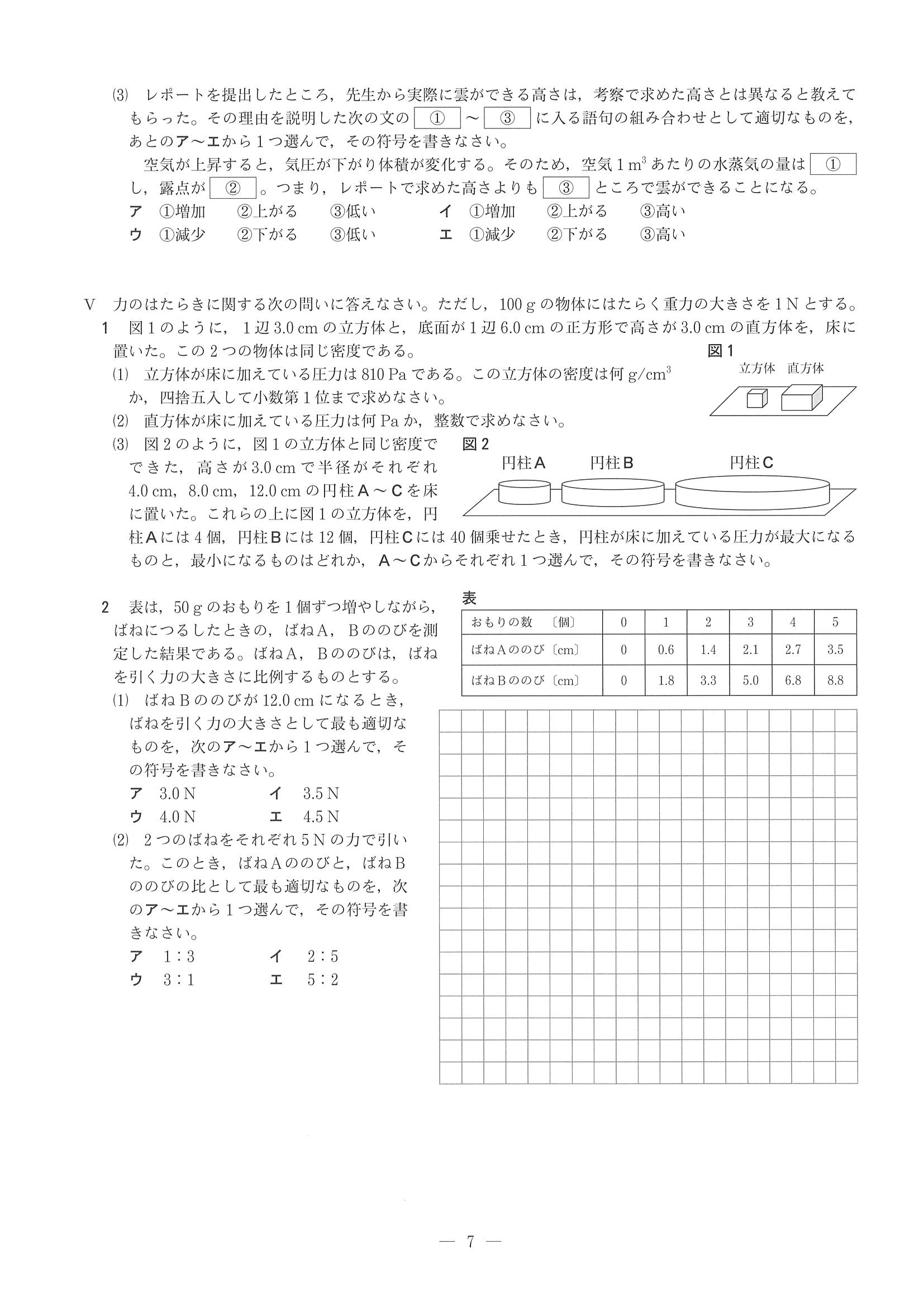 2019年度 兵庫県公立高校入試（標準問題 理科・問題）7/8