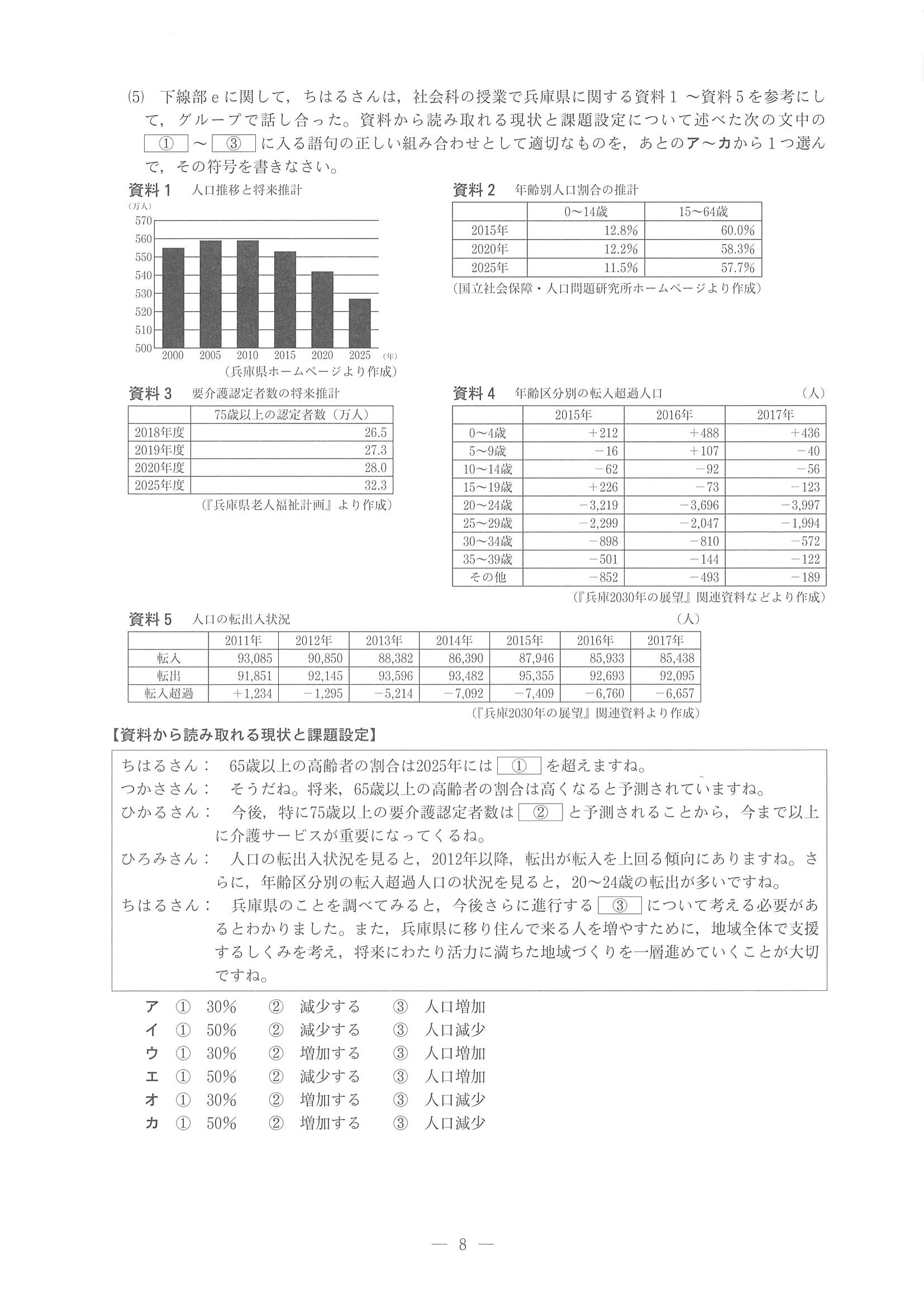 2019年度 兵庫県公立高校入試（標準問題 社会・問題）8/8