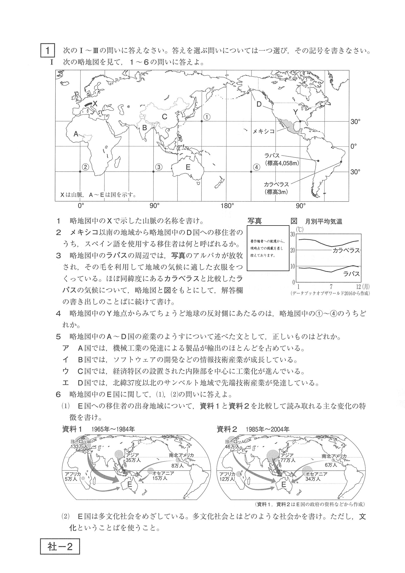 2017年度 鹿児島県公立高校入試（社会・問題）1/6