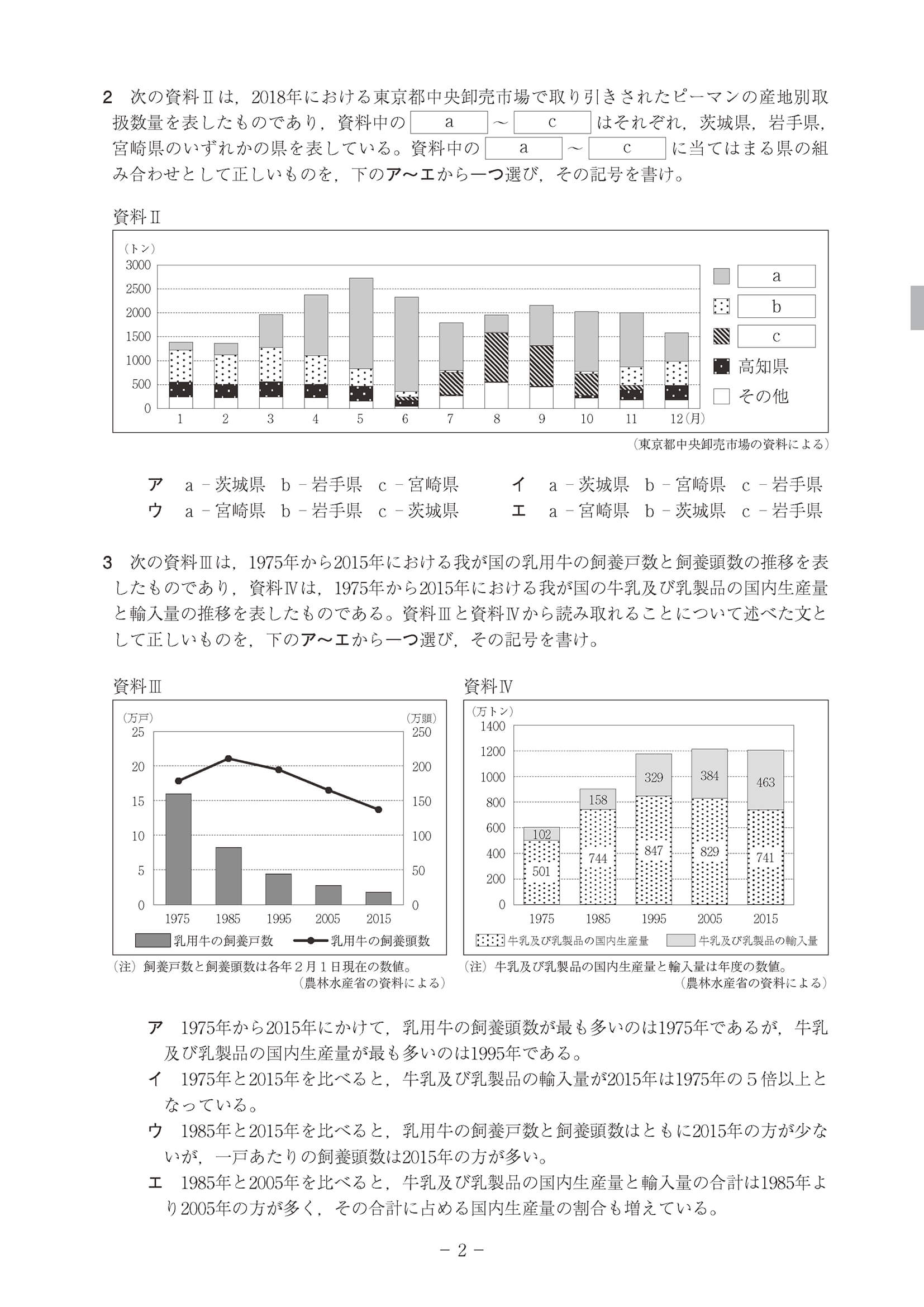 2020年度 高知県公立高校入試［A日程 社会・問題］2/11